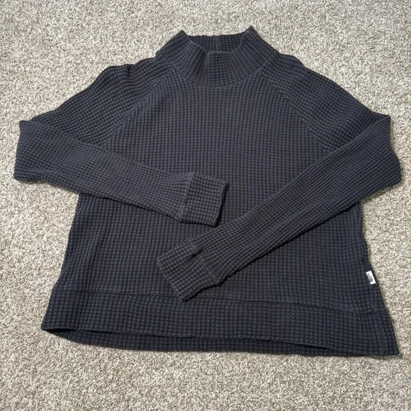 North Face Women's Chabot Black Crop Waffle Mock Neck L/S Sweater Size M - Picture 2 of 6